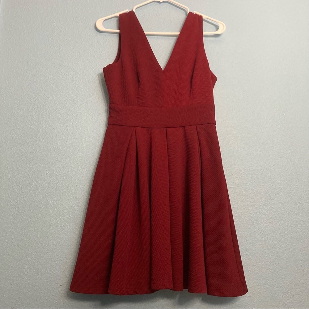 Haute Monde VNeck Tank Mini A-line Dress - Maroon - Juniors Large